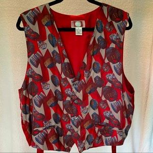 EUC rare ‘80s crimson silk luxury Chiamare adjustable vest, abstract print